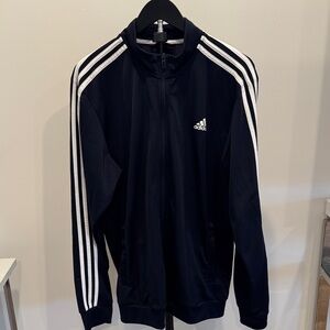 Men’s Adidas Navy Blue Track Jacket with White Stripes Large